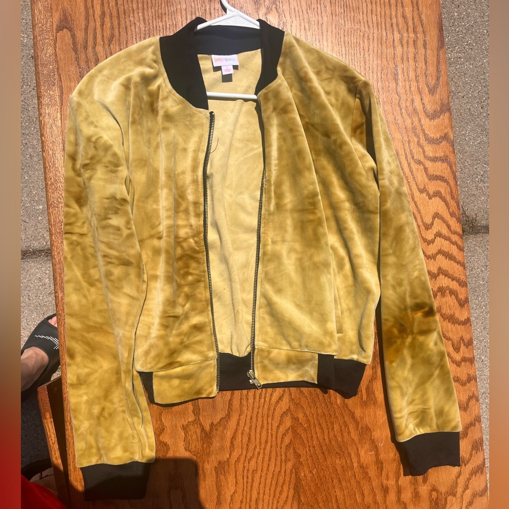 Women’s Lularoe Stevie Bomber jacket soft velvet mustard - small